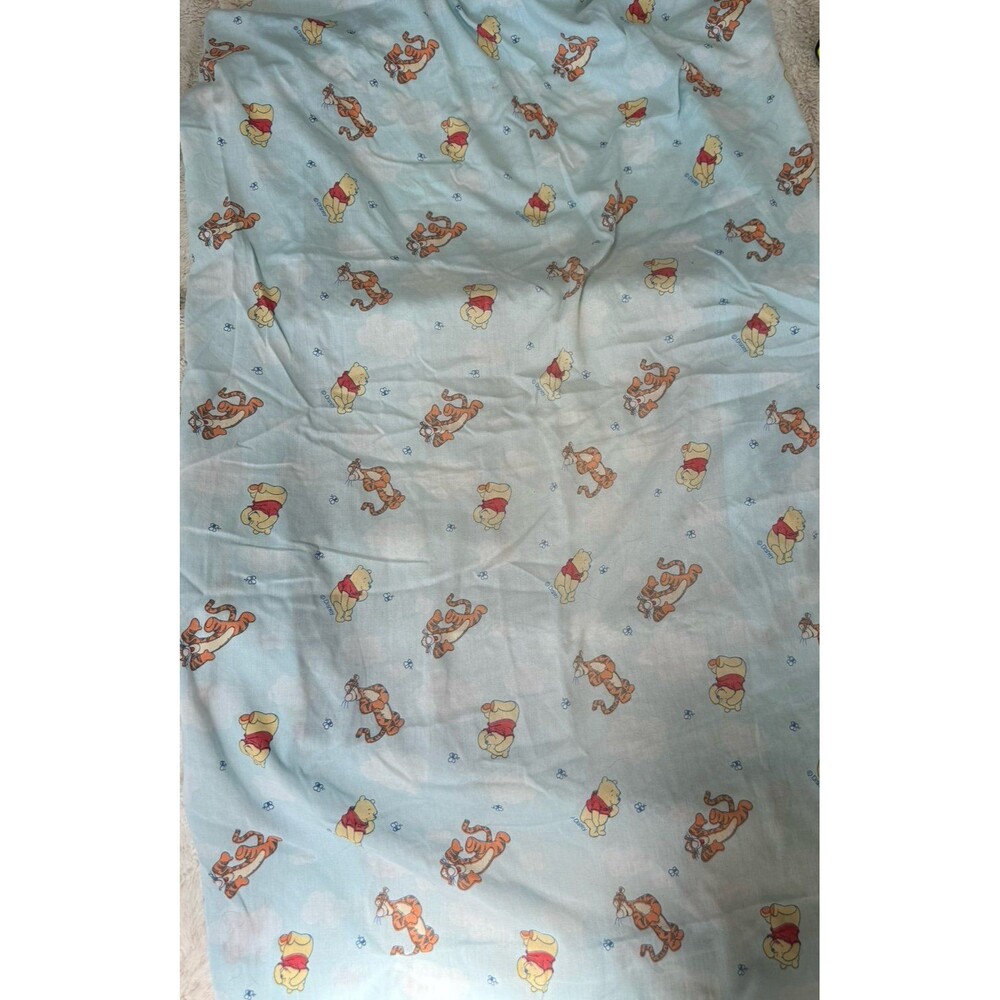 Vintage Disney Blue White Cotton Winnie The Pooh and Tigger Crib Fitted Sheet